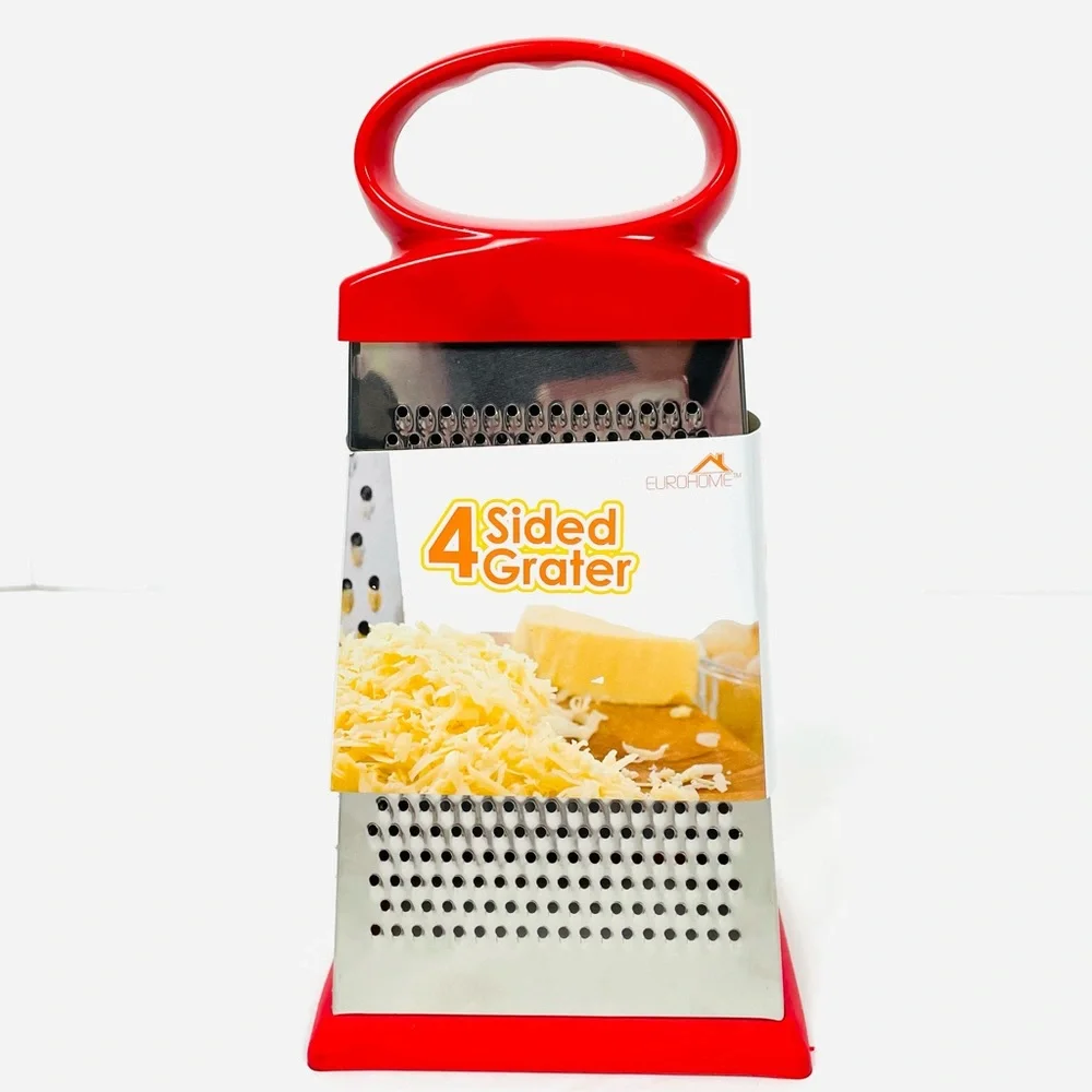 4 Side Stainless, Steele Red Cheese Grater, Shredder, and Slicer 9 Inch